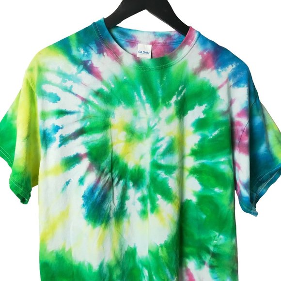 Gildan Tie Dye T Shirt Festival Hippie Trendy Tee Short Sleeve Cotton Logo - Picture 2 of 9